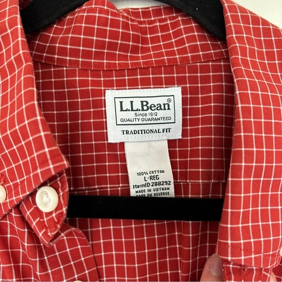 Mens L.L.Bean Traditional Fit Button Down Burnt Orange White Grid Check Large - Picture 3 of 7